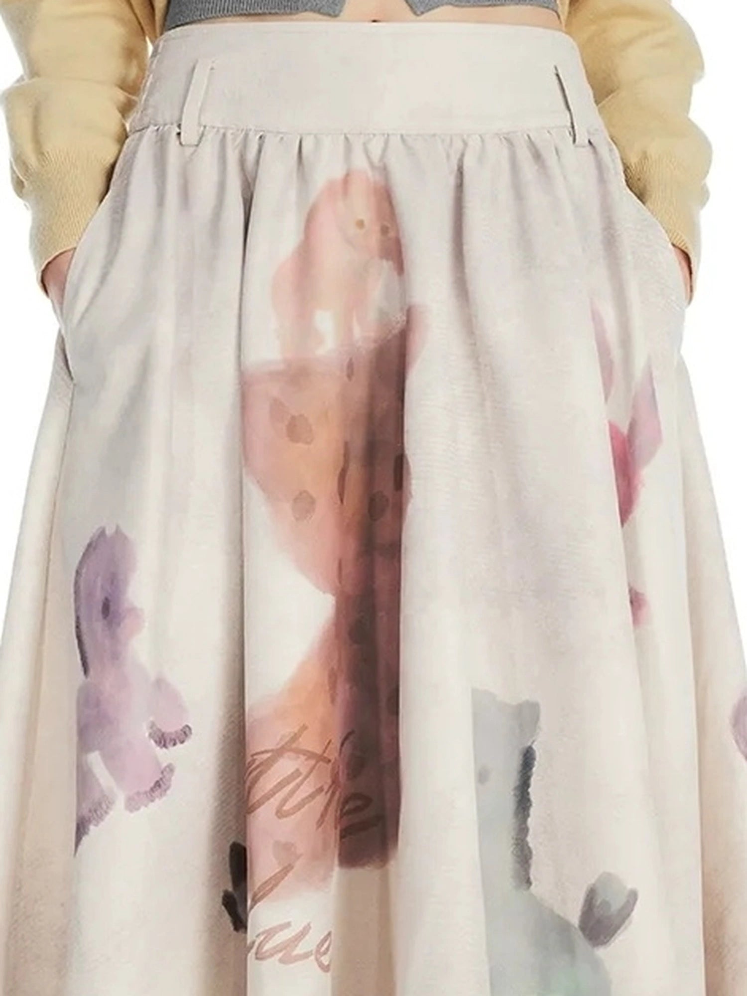 OuttheBlue Vintage Flared Cat Doll Paradise Midi Skirt
