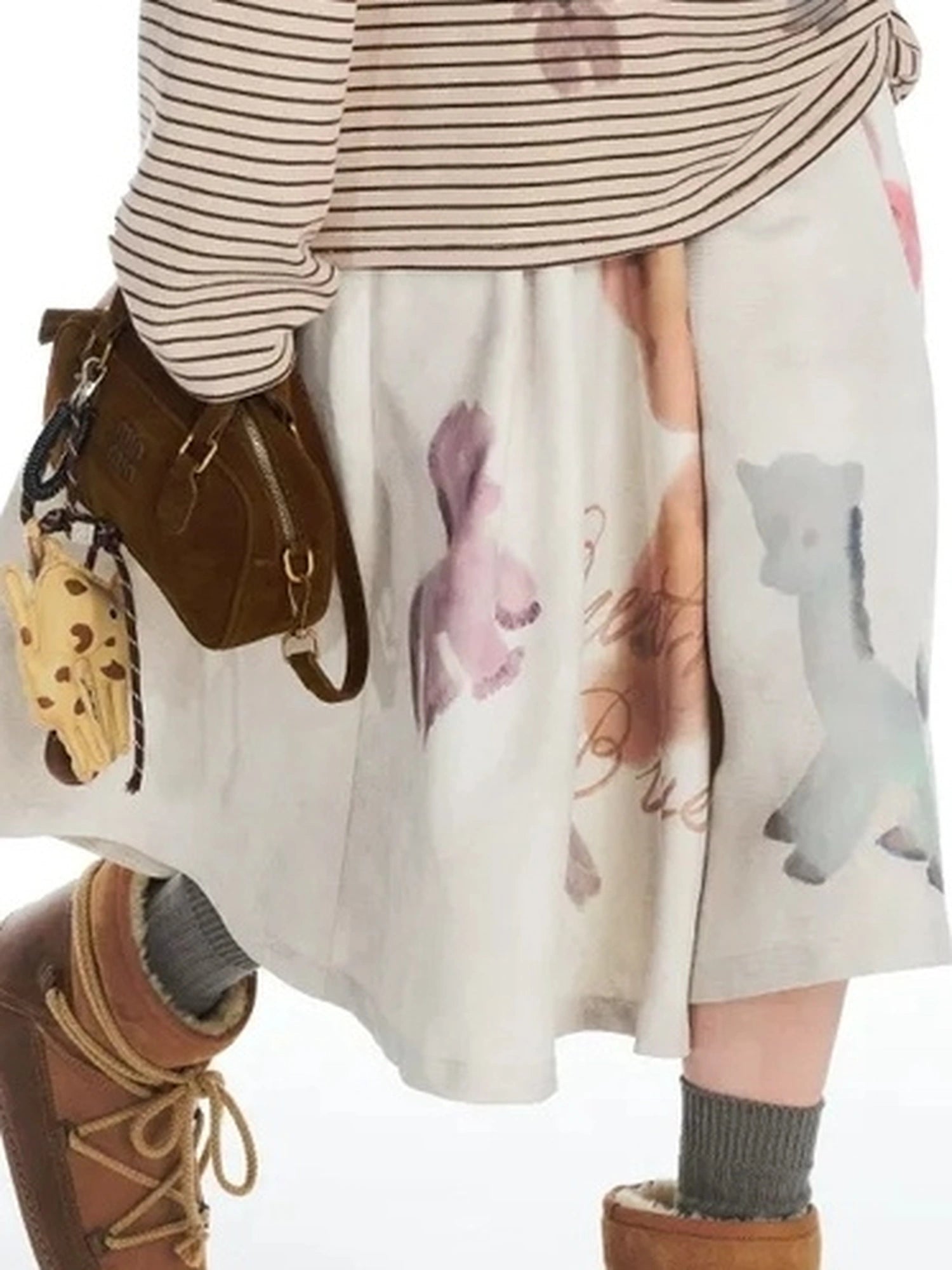 OuttheBlue Vintage Flared Cat Doll Paradise Midi Skirt