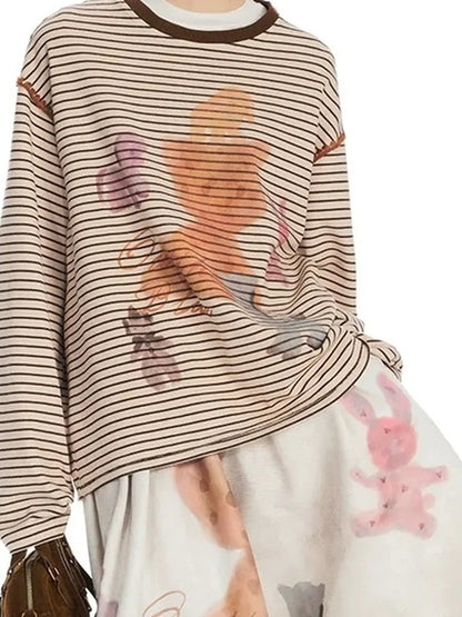 OuttheBlue Vintage Flared Cat Doll Paradise Midi Skirt