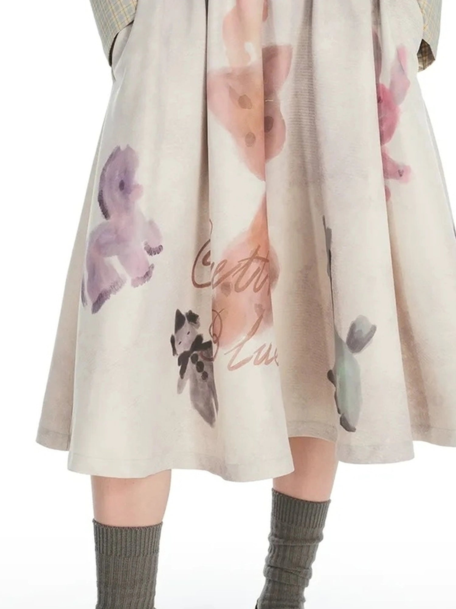 OuttheBlue Vintage Flared Cat Doll Paradise Midi Skirt