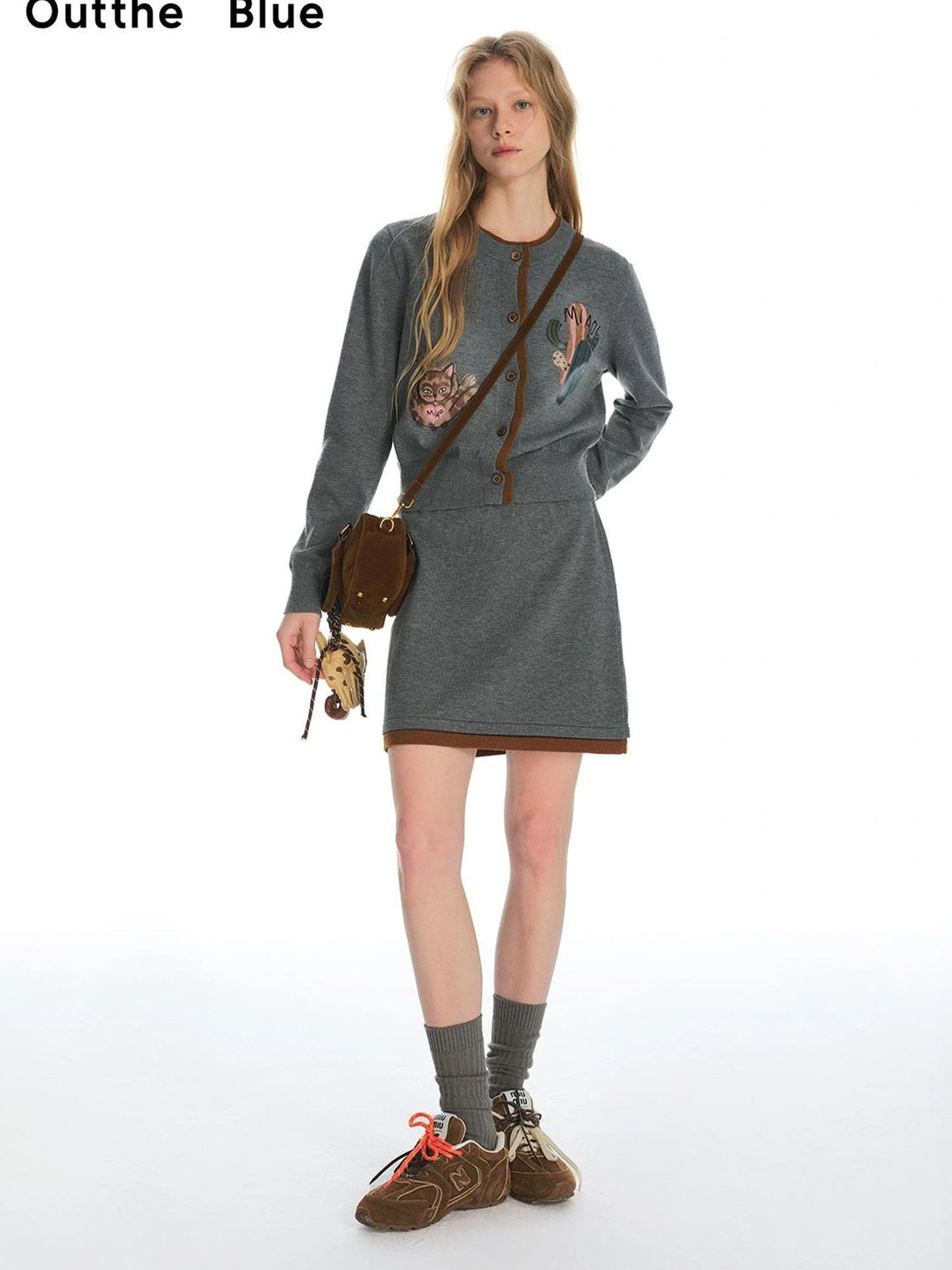 OuttheBlue Vintage Floral Cactus Knit Cardigan Skirt Set