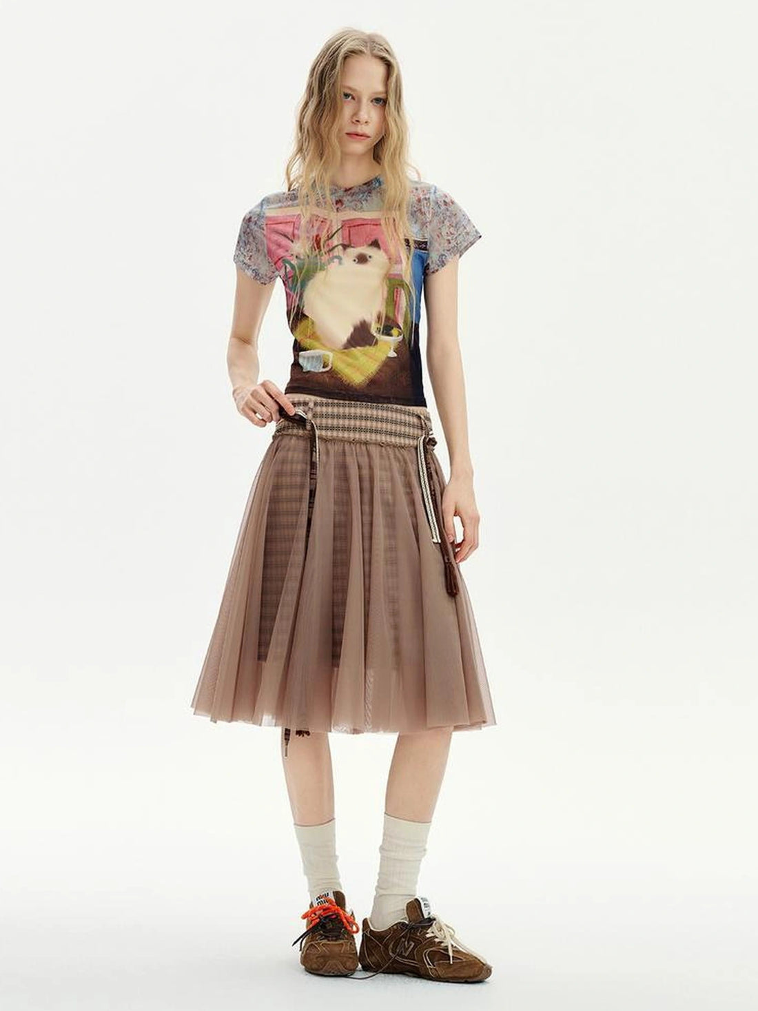 OuttheBlue Vintage Floral Cat Print Summer T-shirt