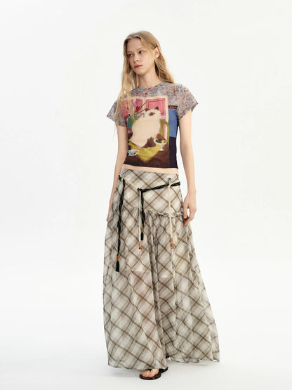 OuttheBlue Vintage Floral Cat Print Summer T-shirt