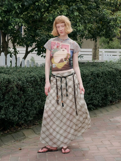 OuttheBlue Vintage Floral Cat Print Summer T-shirt