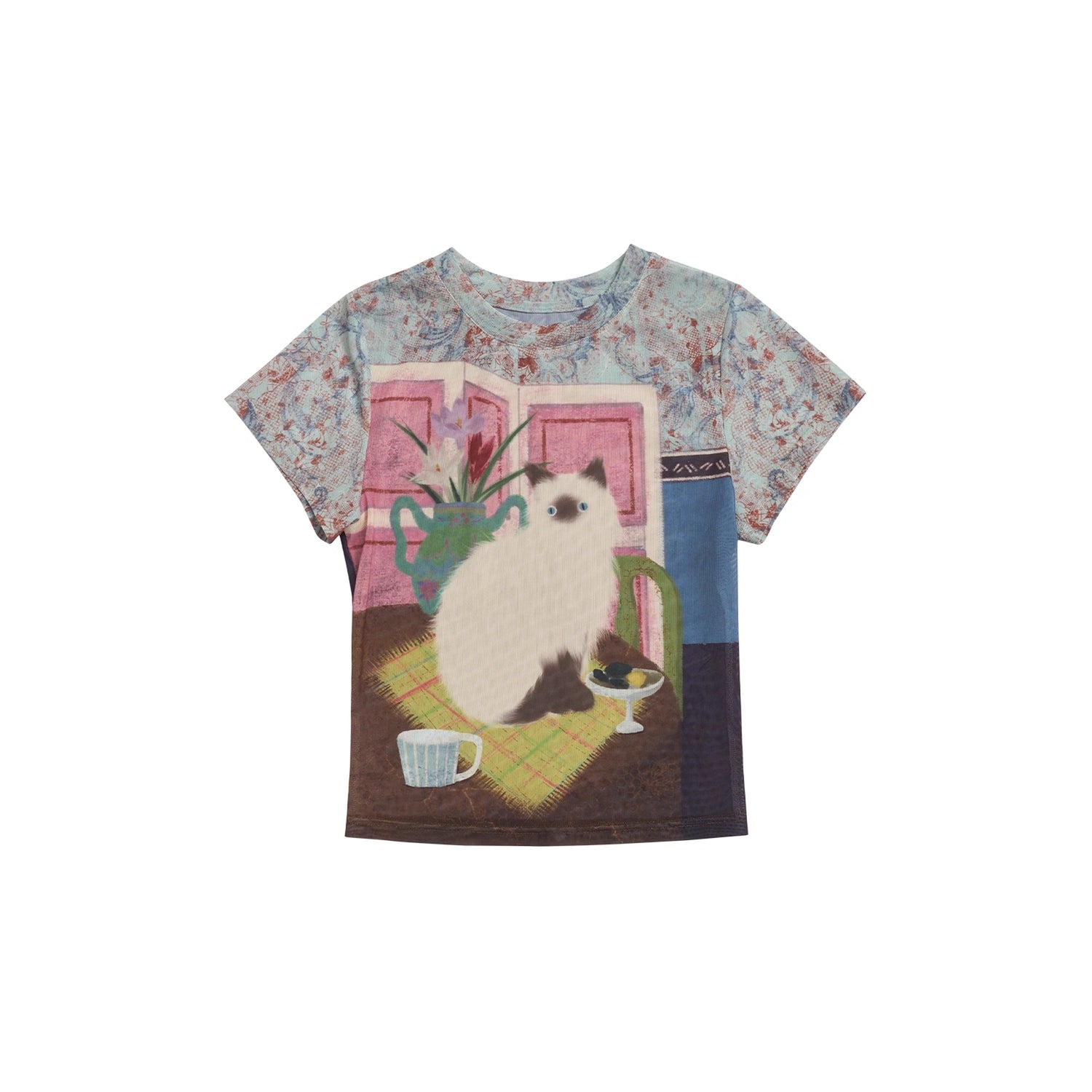 OuttheBlue_Vintage_Floral_Cat_Print_Summer_T-shirt_MISSTT