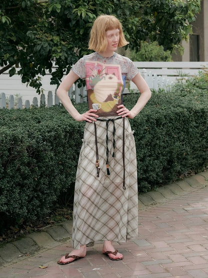 OuttheBlue Vintage Floral Cat Print Summer T-shirt Set