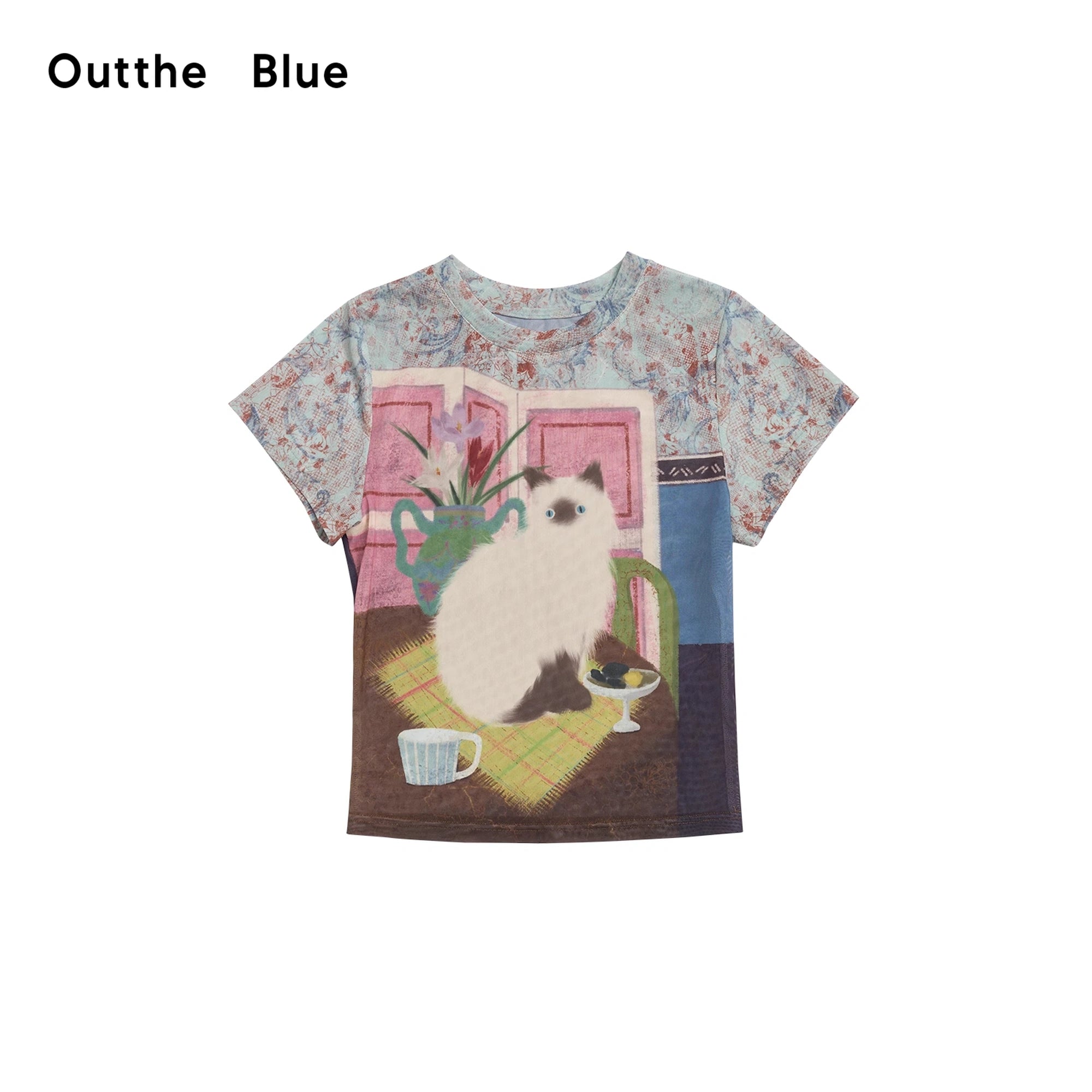 OuttheBlue_Vintage_Floral_Cat_Print_Summer_T-shirt_Set_MISSTT