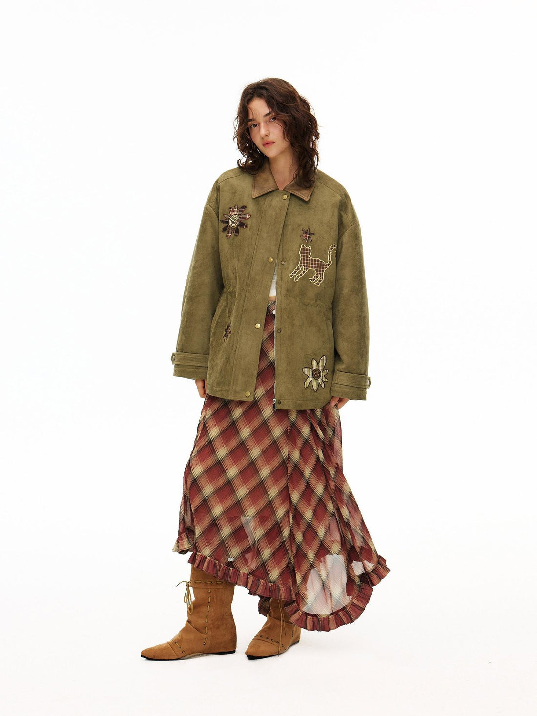 OuttheBlue Vintage Floral Mid Length Oversized Buttoned Multi Pocket Women Polyester Jacket