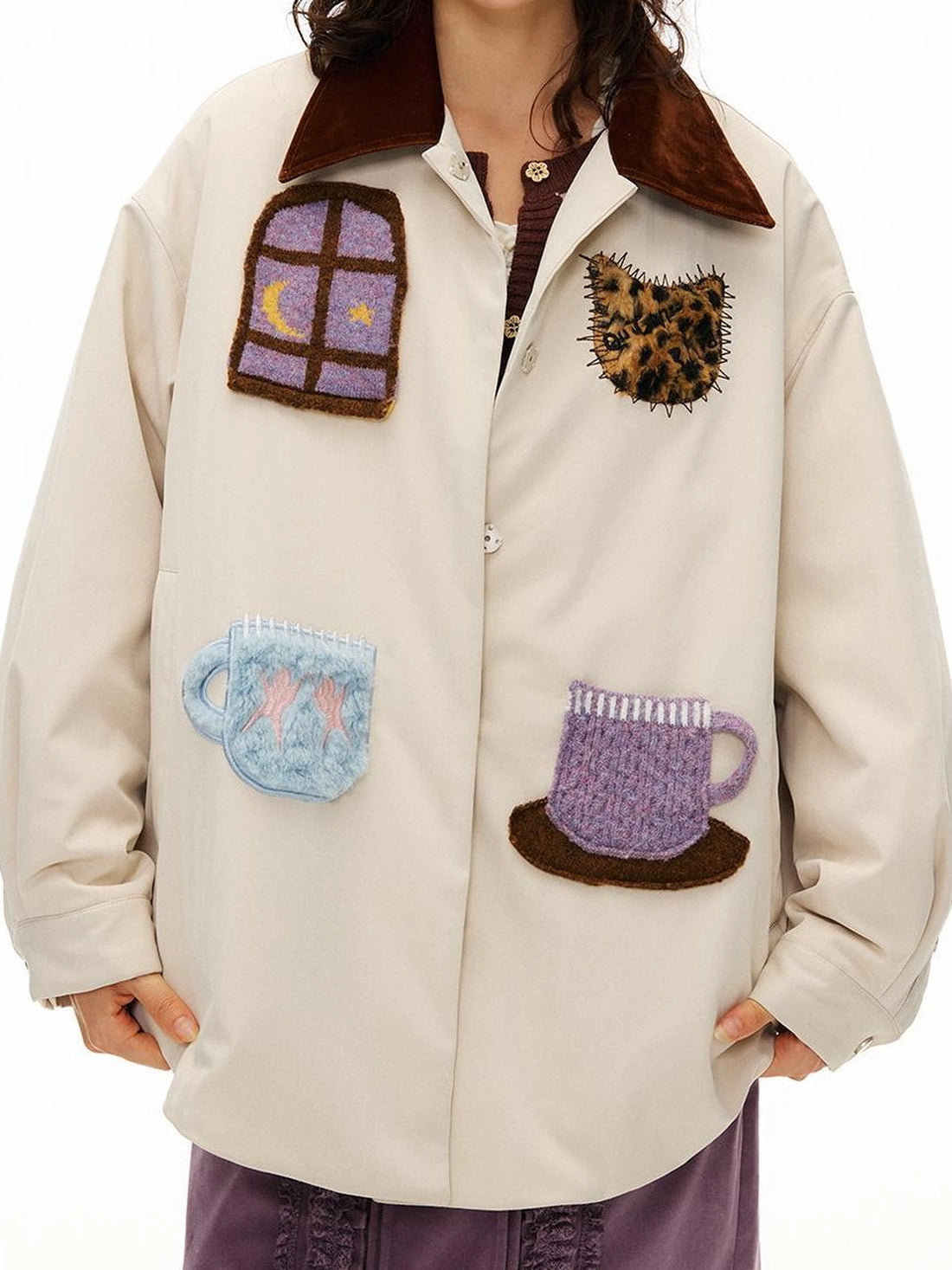 OuttheBlue Vintage Fun Shirt Style Loose Down Jacket