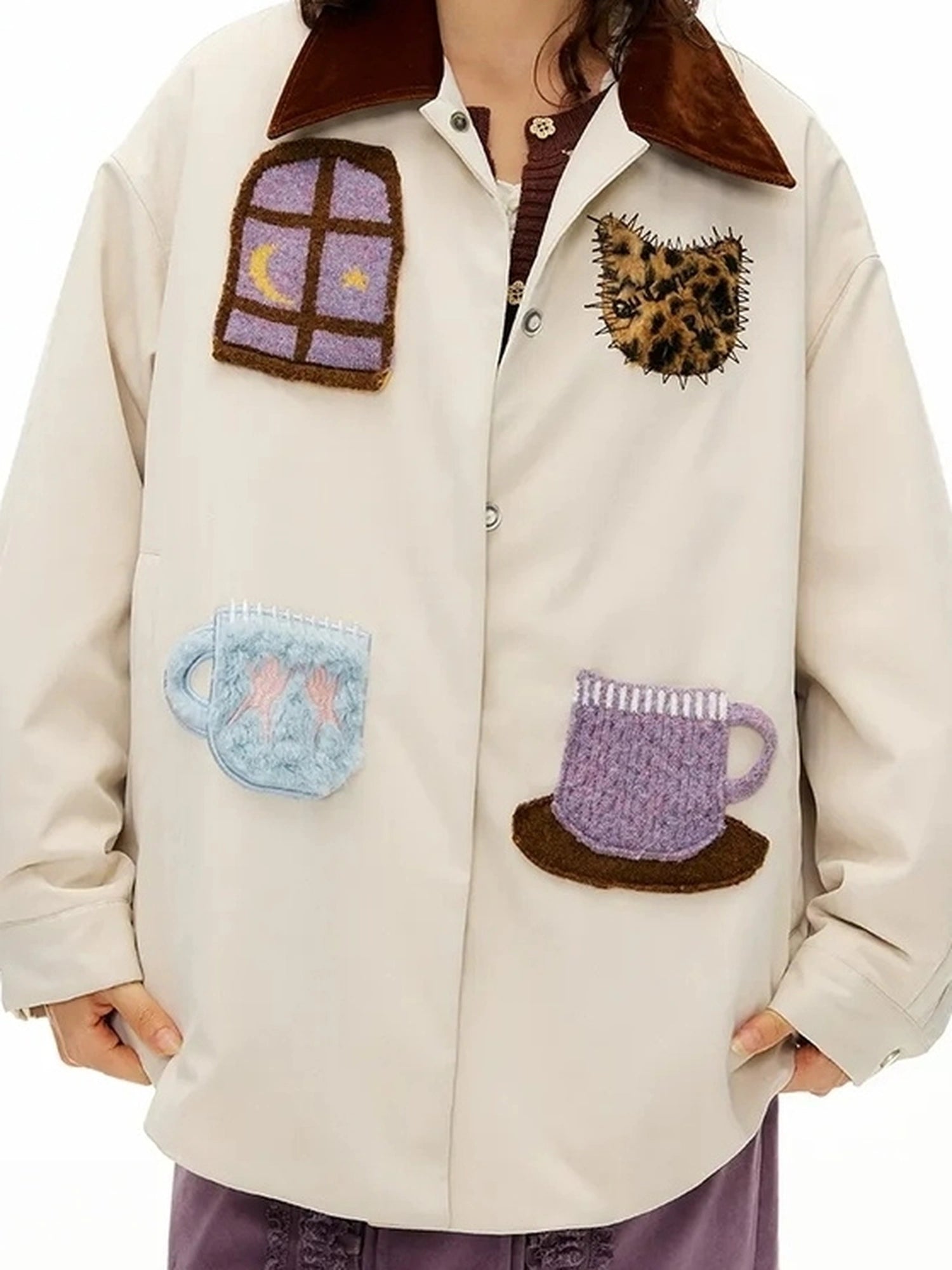 OuttheBlue Vintage Fun Shirt Style Loose Down Jacket