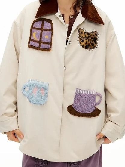 OuttheBlue Vintage Fun Shirt Style Loose Down Jacket