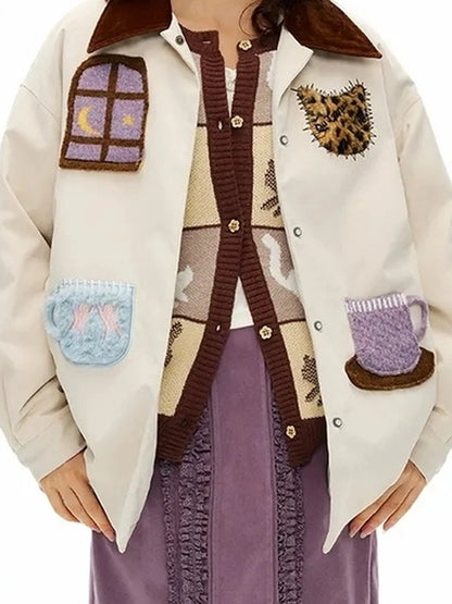 OuttheBlue Vintage Fun Shirt Style Loose Down Jacket
