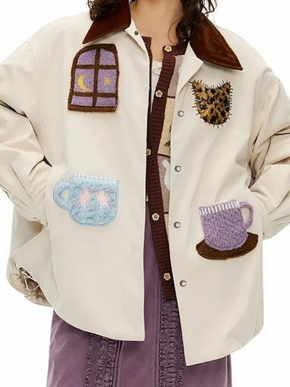 OuttheBlue Vintage Fun Shirt Style Loose Down Jacket