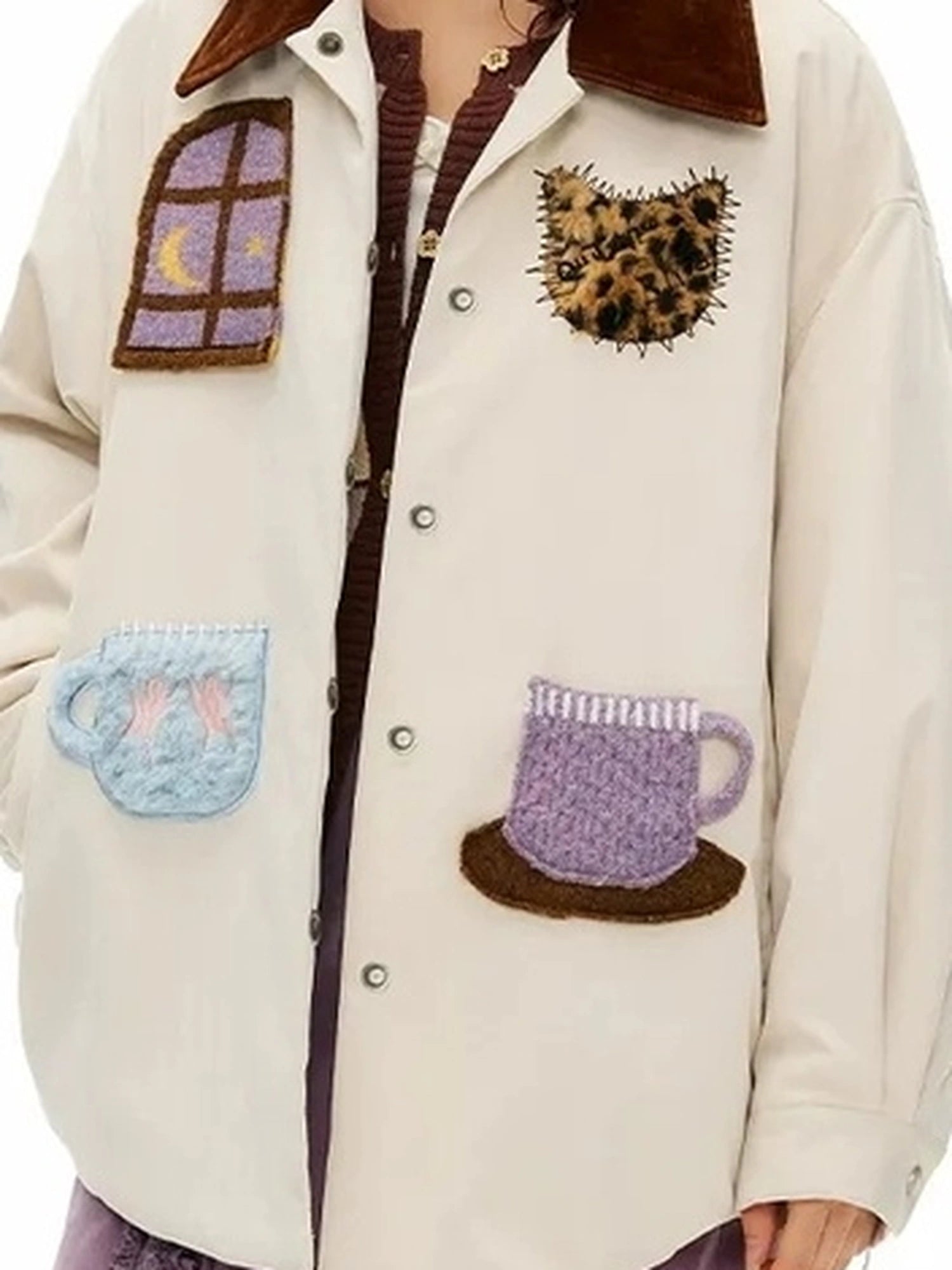 OuttheBlue Vintage Fun Shirt Style Loose Down Jacket
