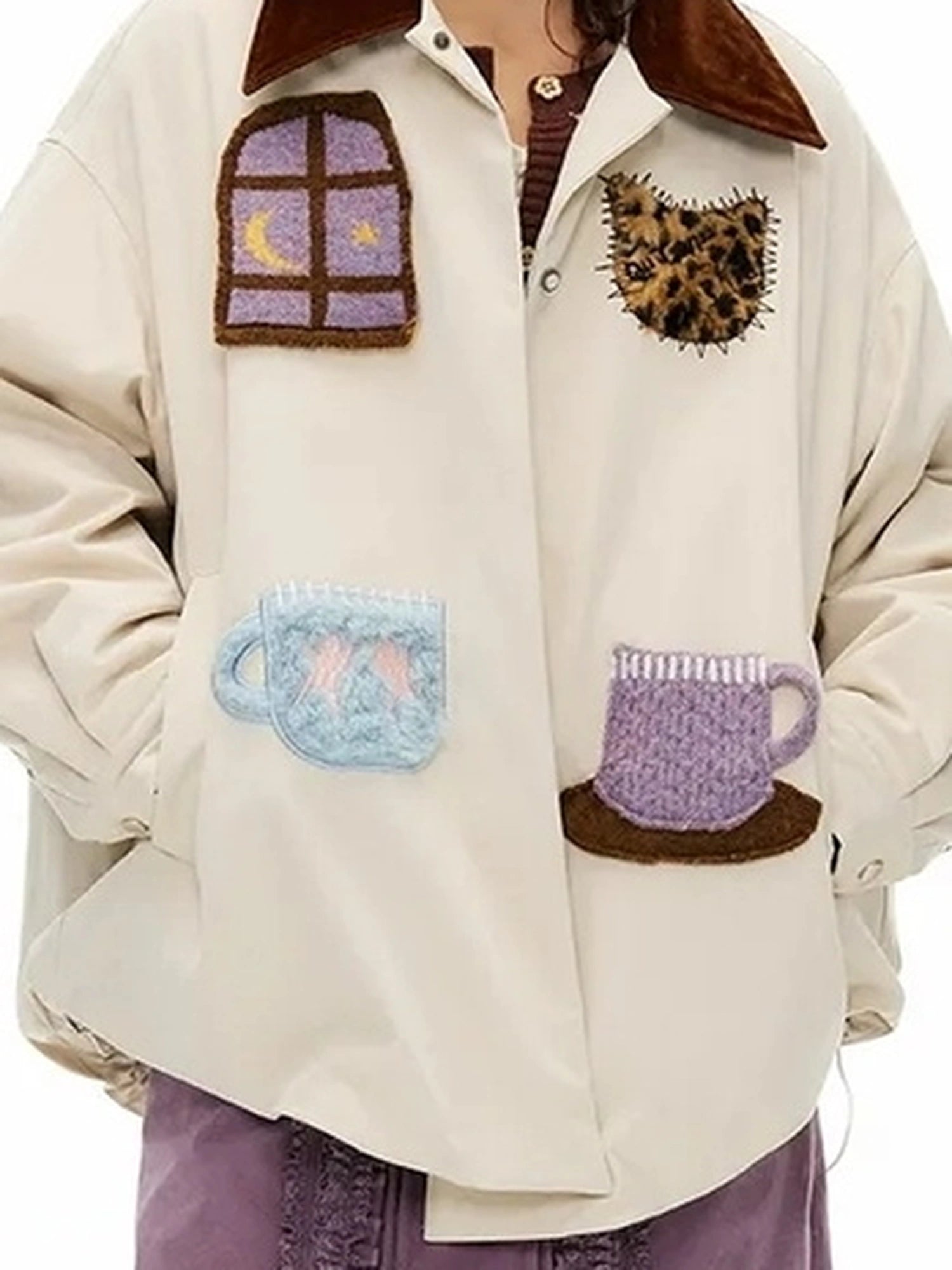 OuttheBlue Vintage Fun Shirt Style Loose Down Jacket