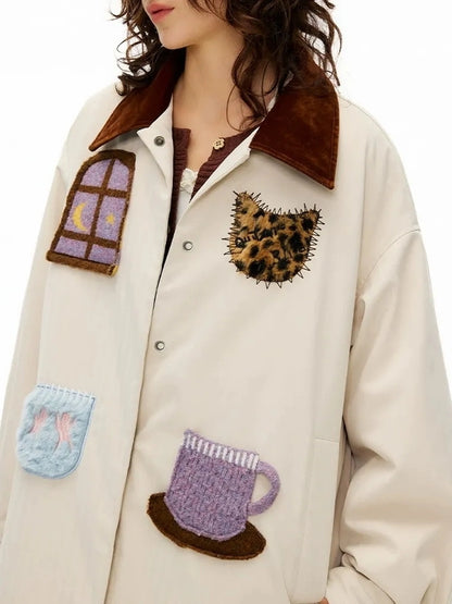 OuttheBlue Vintage Fun Shirt Style Loose Down Jacket