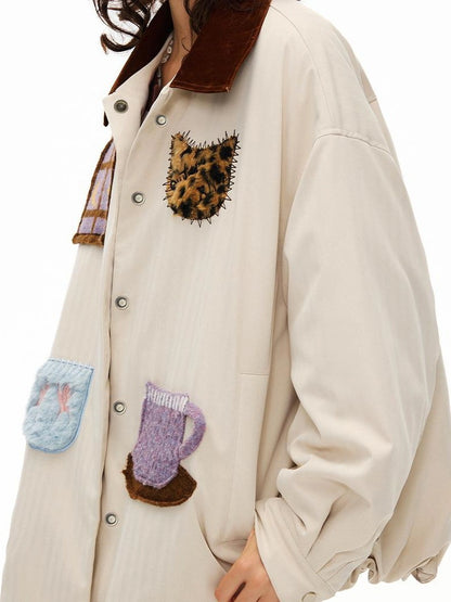 OuttheBlue Vintage Fun Shirt Style Loose Down Jacket