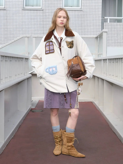 OuttheBlue Vintage Fun Shirt Style Loose Down Jacket