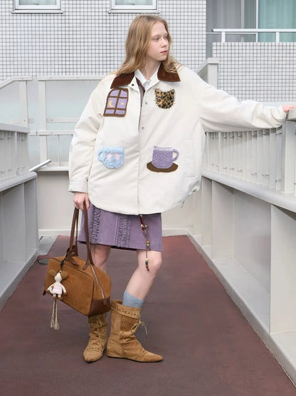 OuttheBlue Vintage Fun Shirt Style Loose Down Jacket