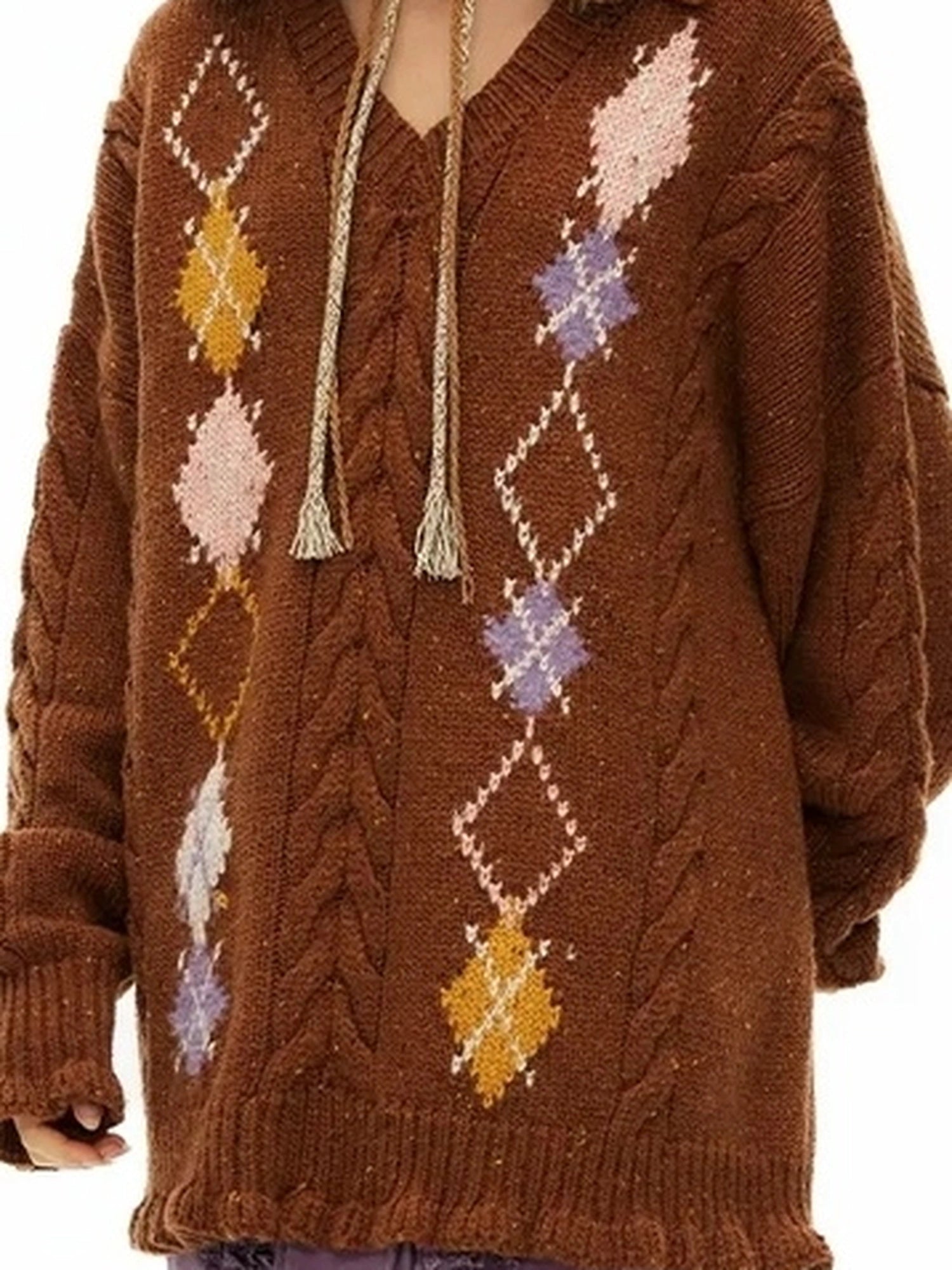 OuttheBlue Vintage Geometric V-neck Wool Blend Sweater
