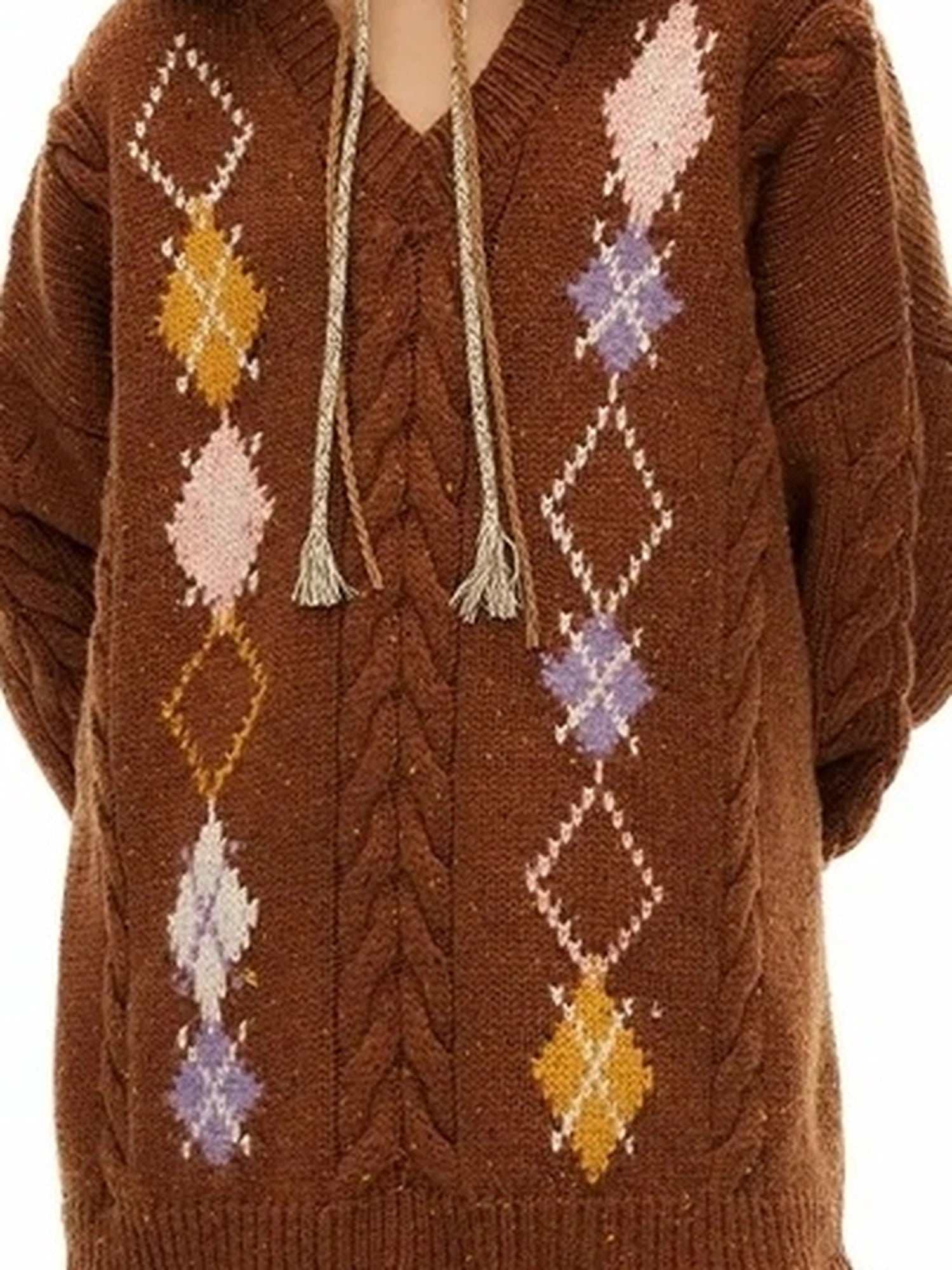 OuttheBlue Vintage Geometric V-neck Wool Blend Sweater