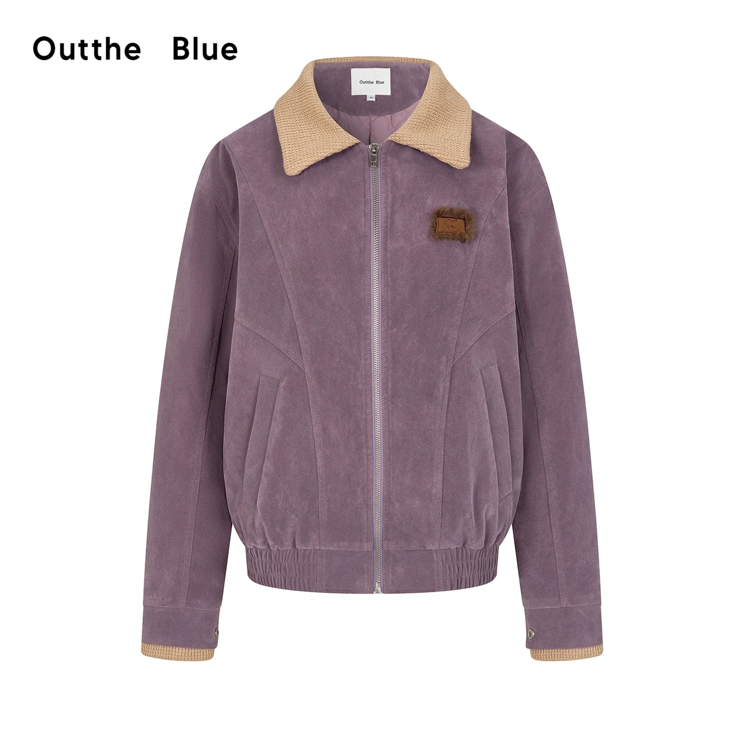 OuttheBlue_Vintage_Knit_Trimmed_Gray_Purple_Suede_Cotton_Jacket_MISSTT