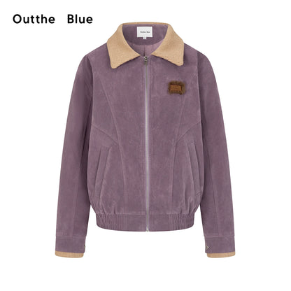 OuttheBlue_Vintage_Knit_Trimmed_Gray_Purple_Suede_Cotton_Jacket_MISSTT