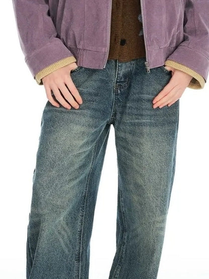 OuttheBlue Vintage Knit Trimmed Gray Purple Suede Cotton Jacket