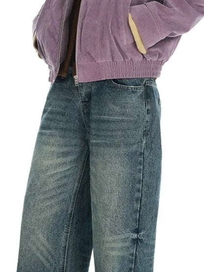 OuttheBlue Vintage Knit Trimmed Gray Purple Suede Cotton Jacket