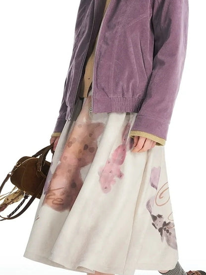 OuttheBlue Vintage Knit Trimmed Gray Purple Suede Cotton Jacket