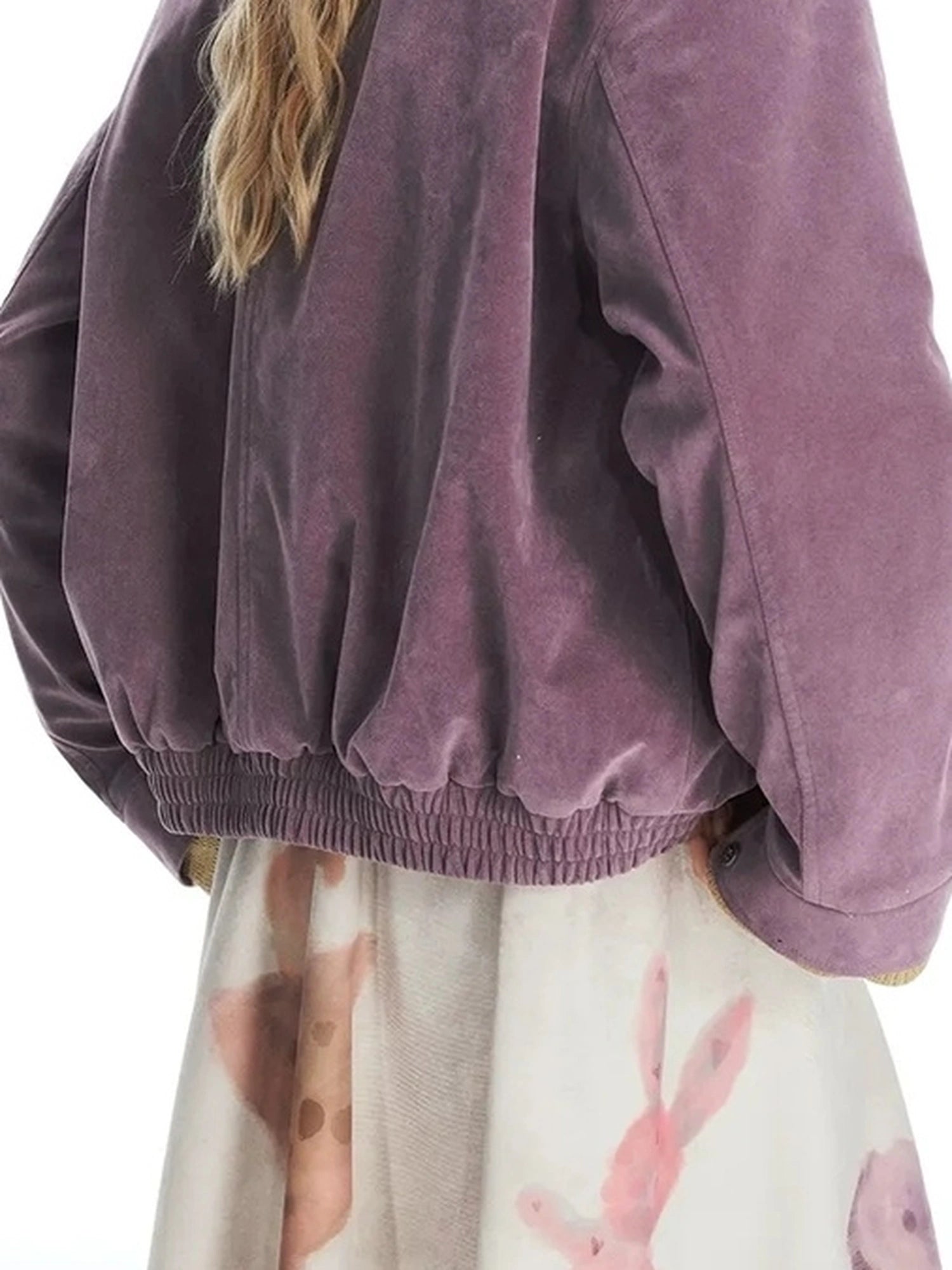 OuttheBlue Vintage Knit Trimmed Gray Purple Suede Cotton Jacket