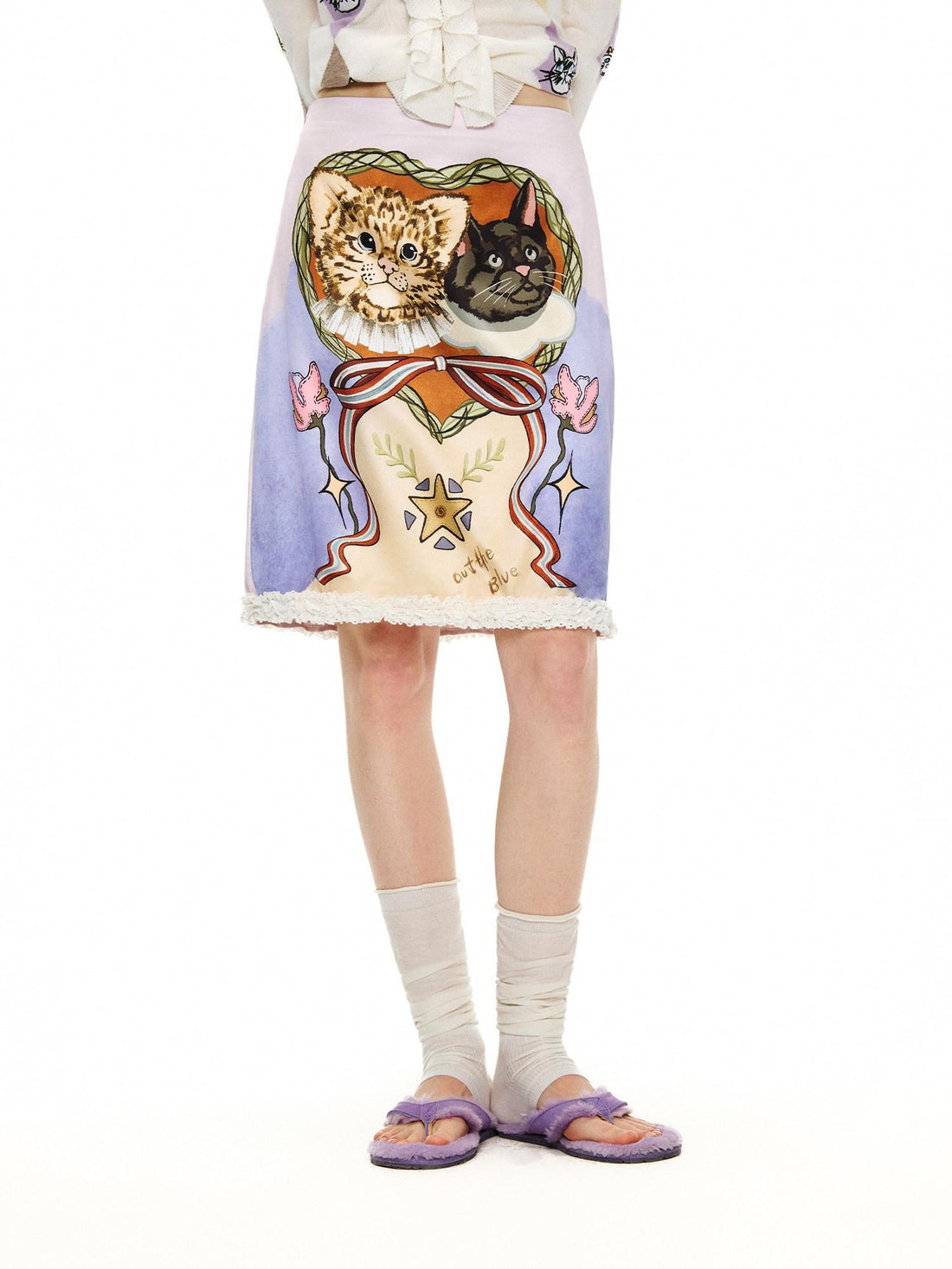 OuttheBlue Vintage Lace High Waist A Line Slim Casual Printed Mini Skirts