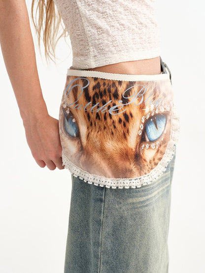 OuttheBlue Vintage Leopard Eye Print Lace Waist Ornament Women&