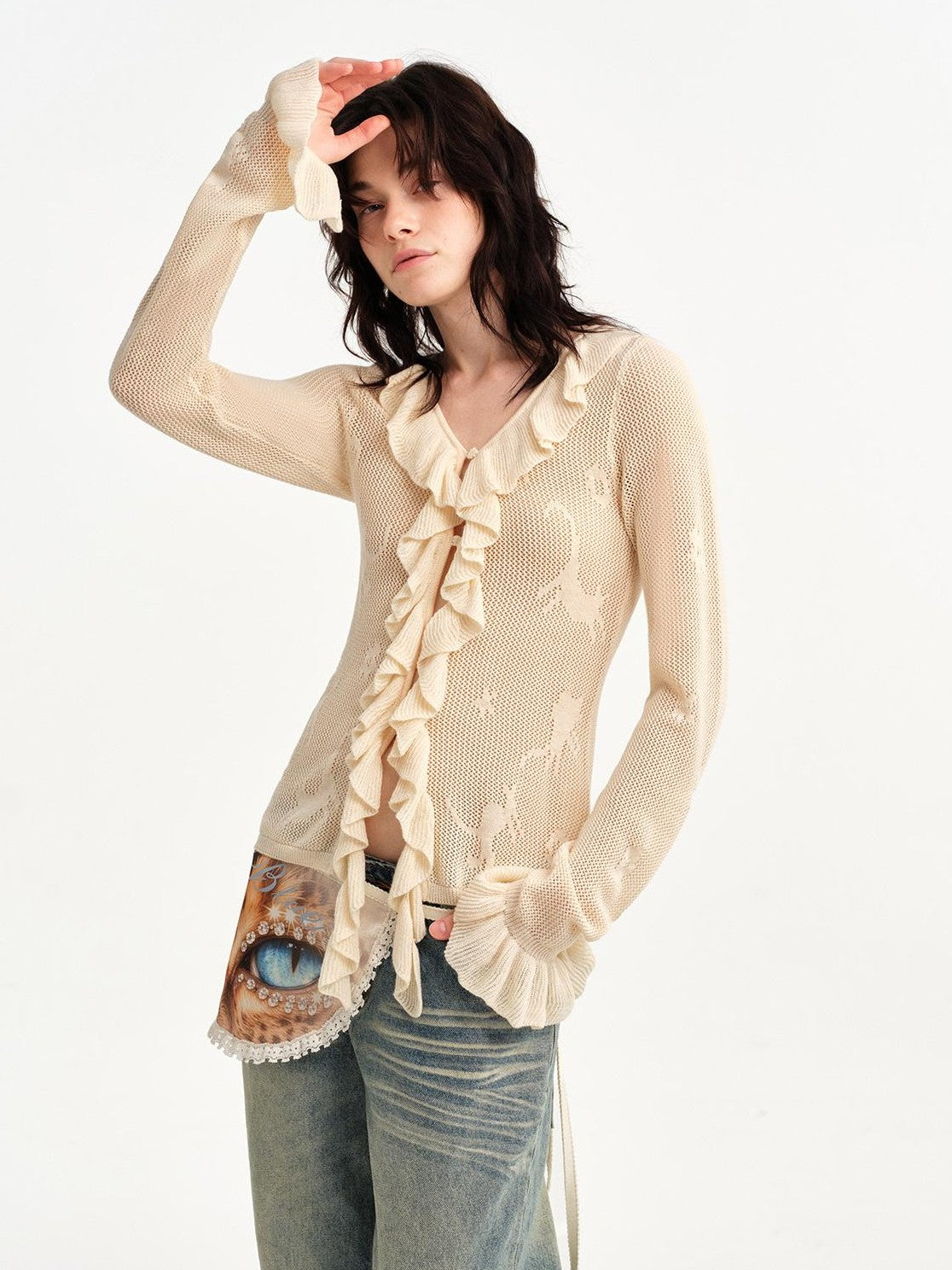 OuttheBlue Vintage Leopard Eye Print Lace Waist Ornament Women&