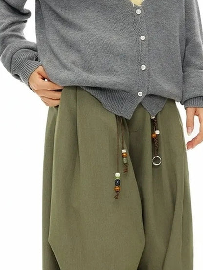 Vintage Olive Green Wide Leg Cargo Trousers