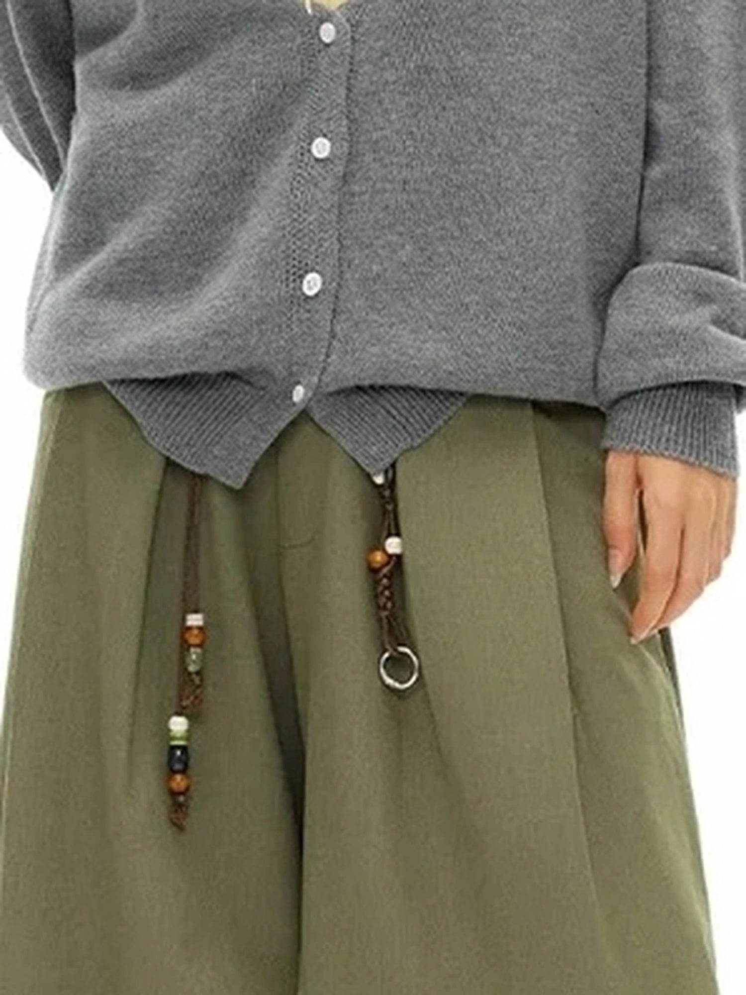 Vintage Olive Green Wide Leg Cargo Trousers