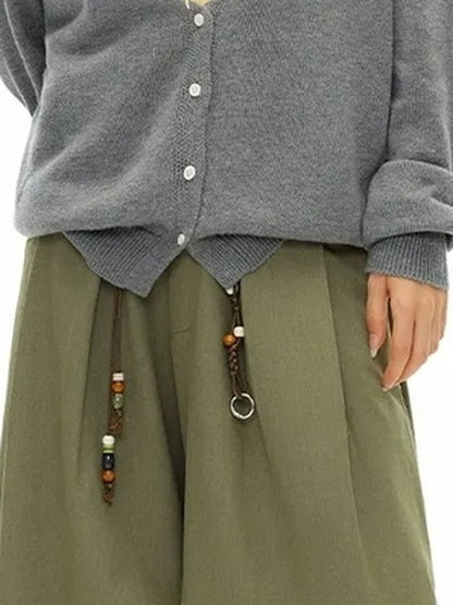 Vintage Olive Green Wide Leg Cargo Trousers