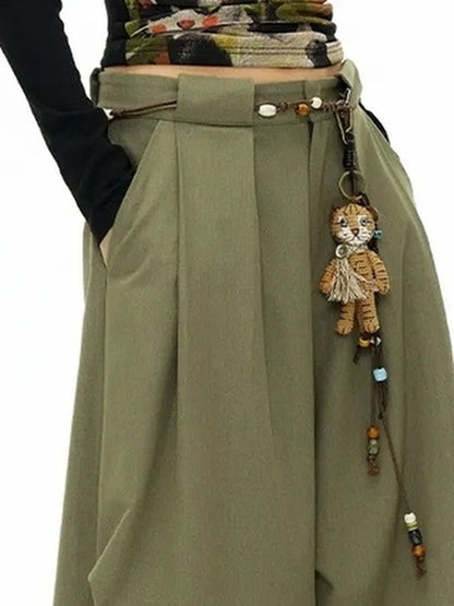 Vintage Olive Green Wide Leg Cargo Trousers