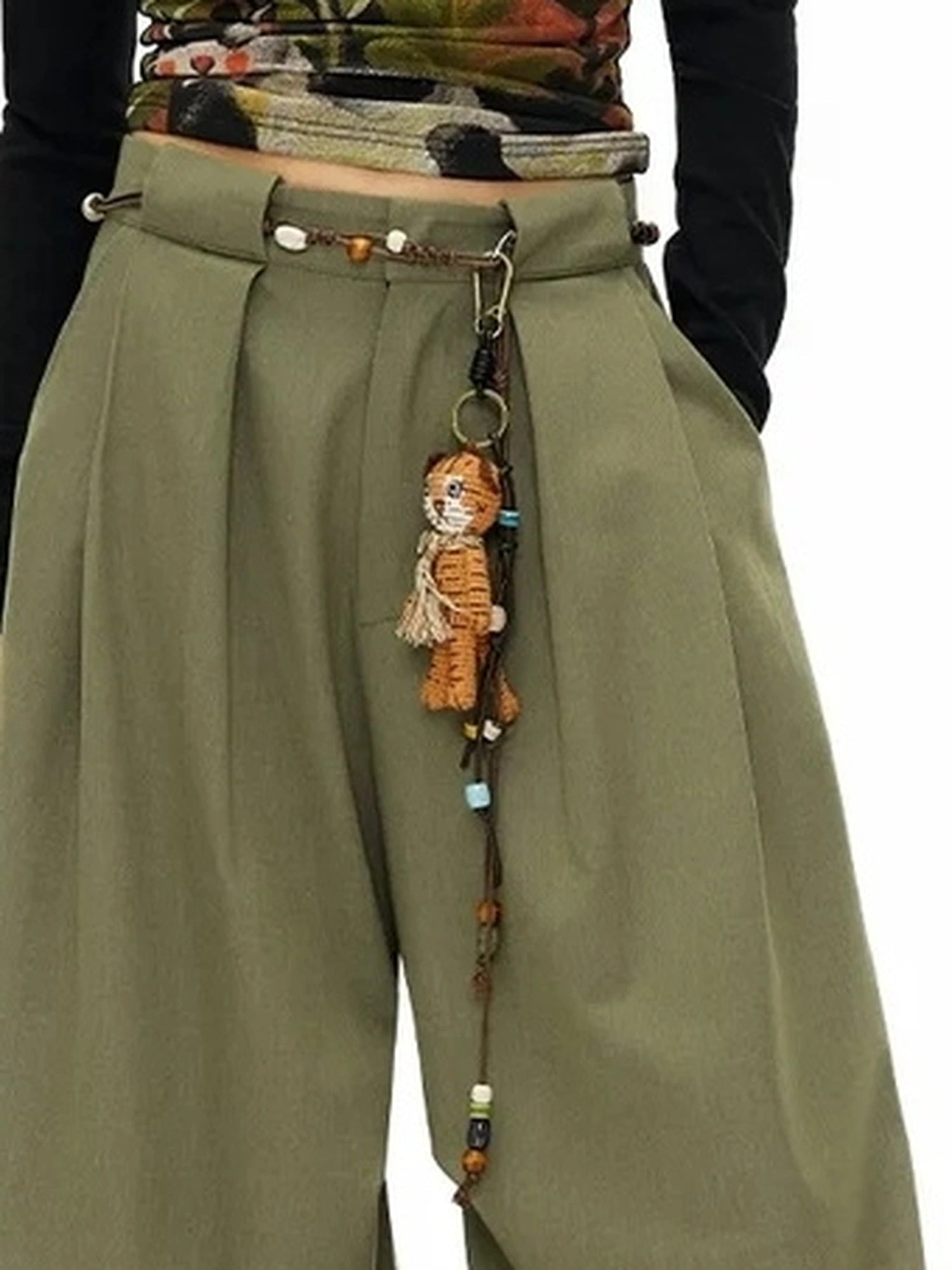 Vintage Olive Green Wide Leg Cargo Trousers