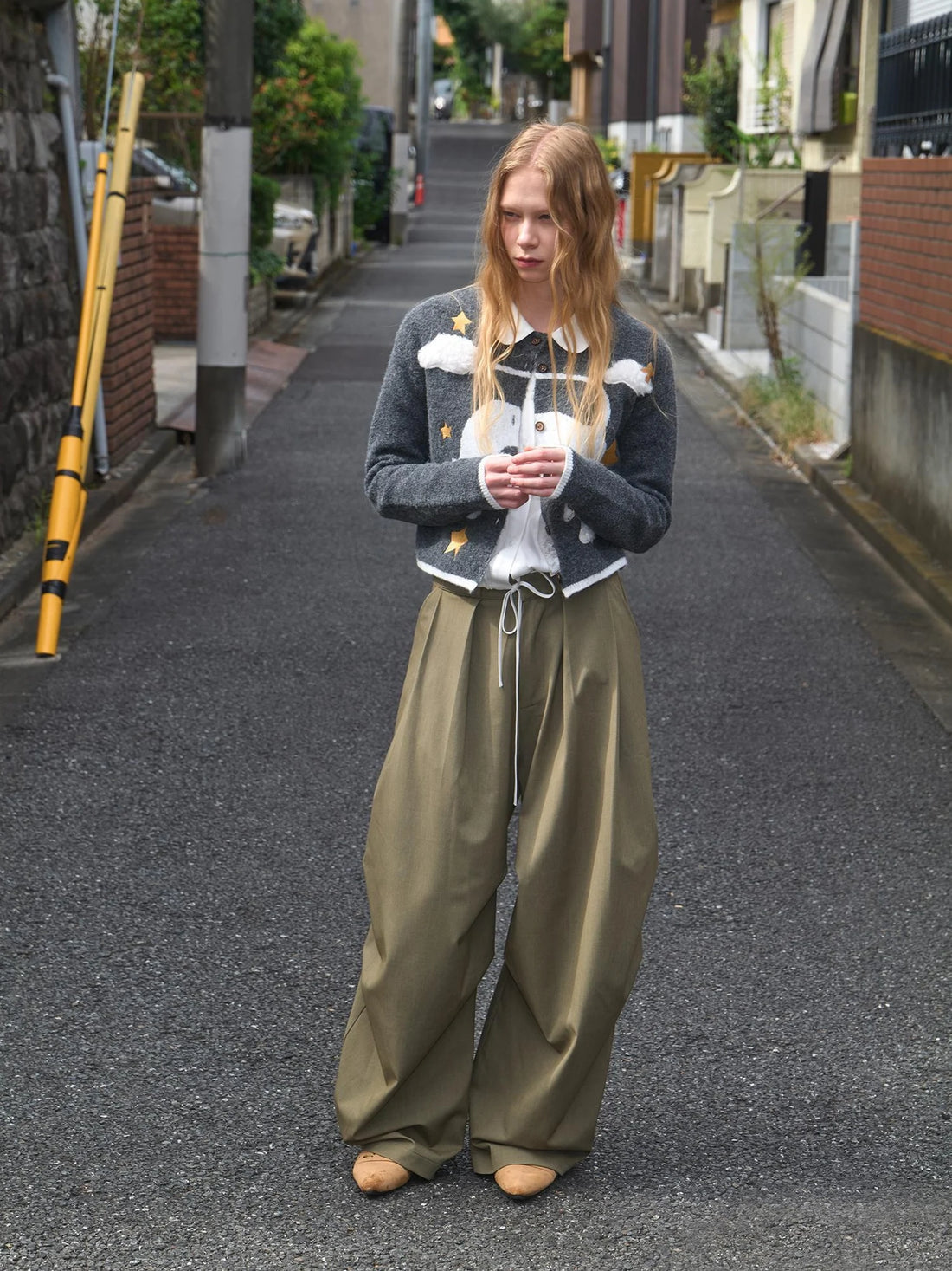 Vintage Olive Green Wide Leg Cargo Trousers