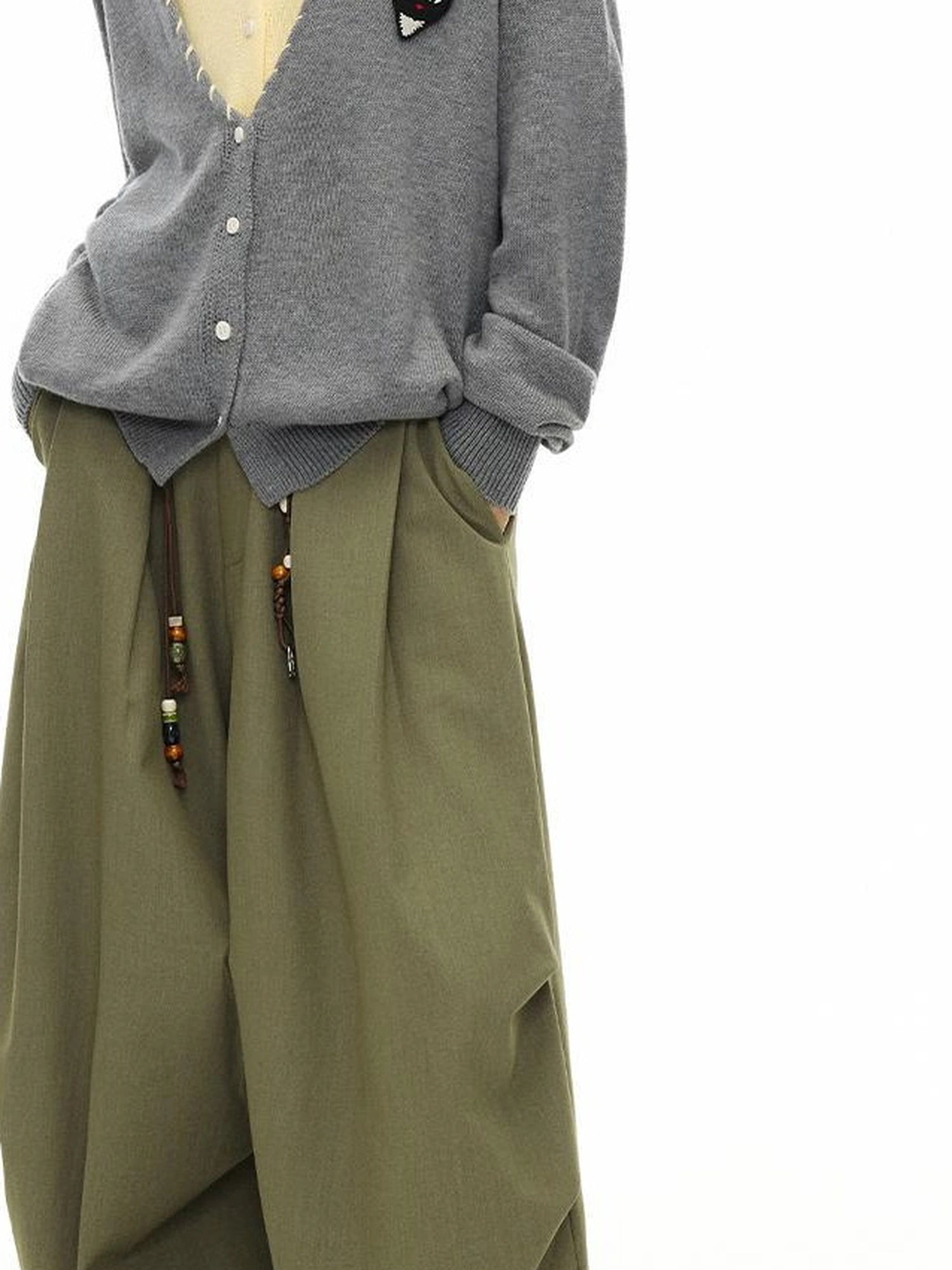 Vintage Olive Green Wide Leg Cargo Trousers
