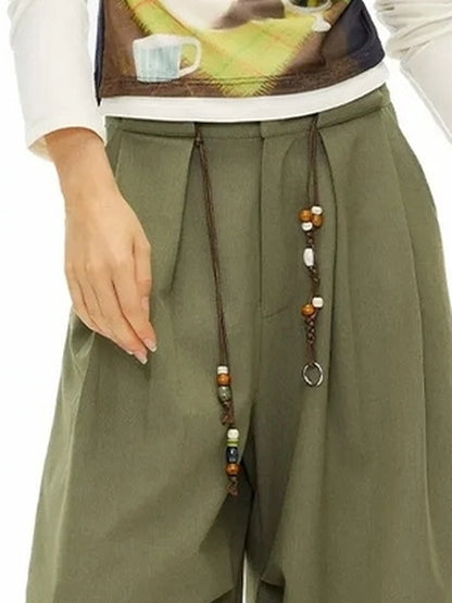 Vintage Olive Green Wide Leg Cargo Trousers