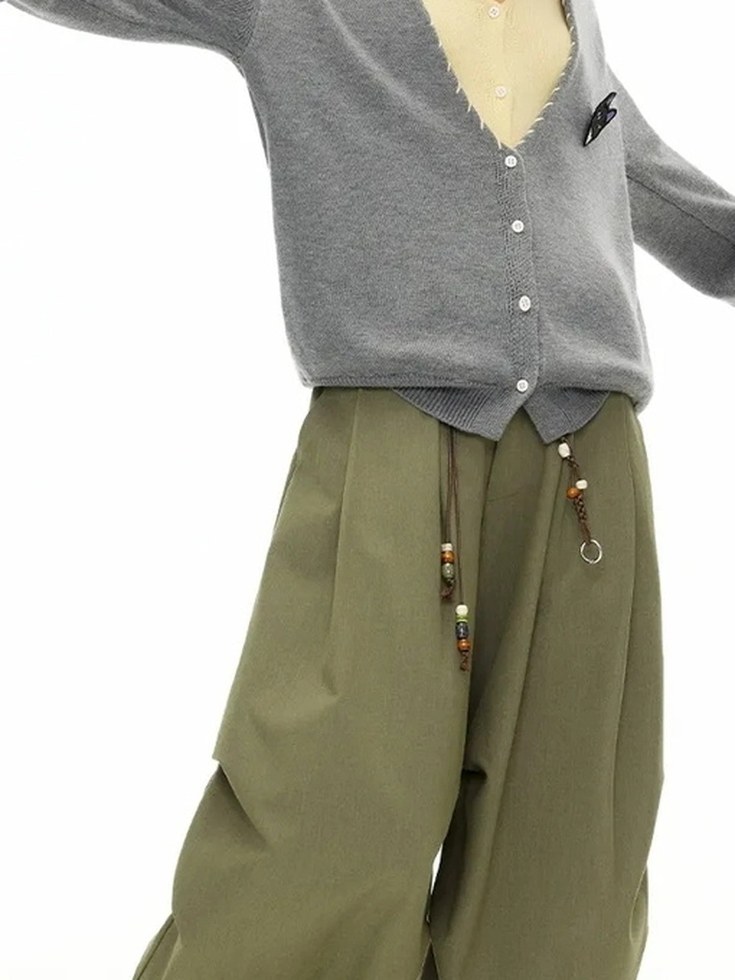 Vintage Olive Green Wide Leg Cargo Trousers