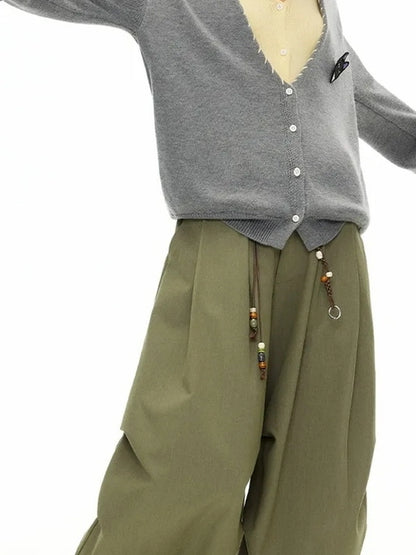 Vintage Olive Green Wide Leg Cargo Trousers
