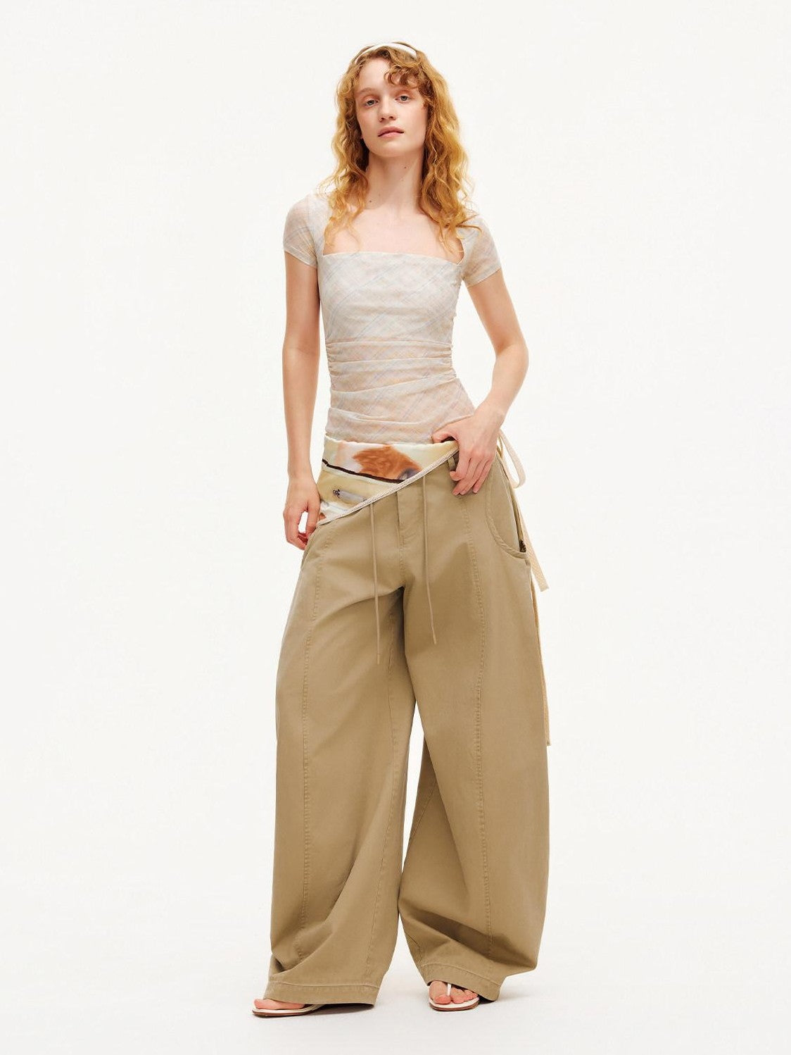 OuttheBlue Vintage Plaid Square Neck Slim Cropped Women&
