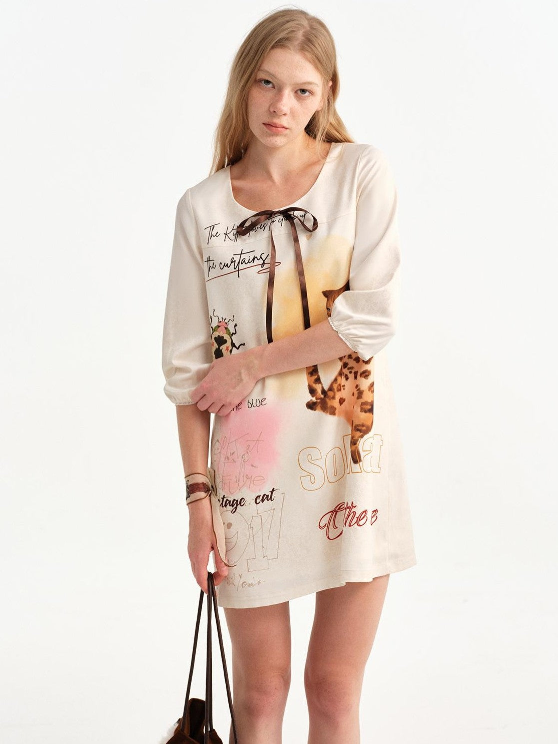 OuttheBlue Vintage Printed Puff Sleeve A Line Women&