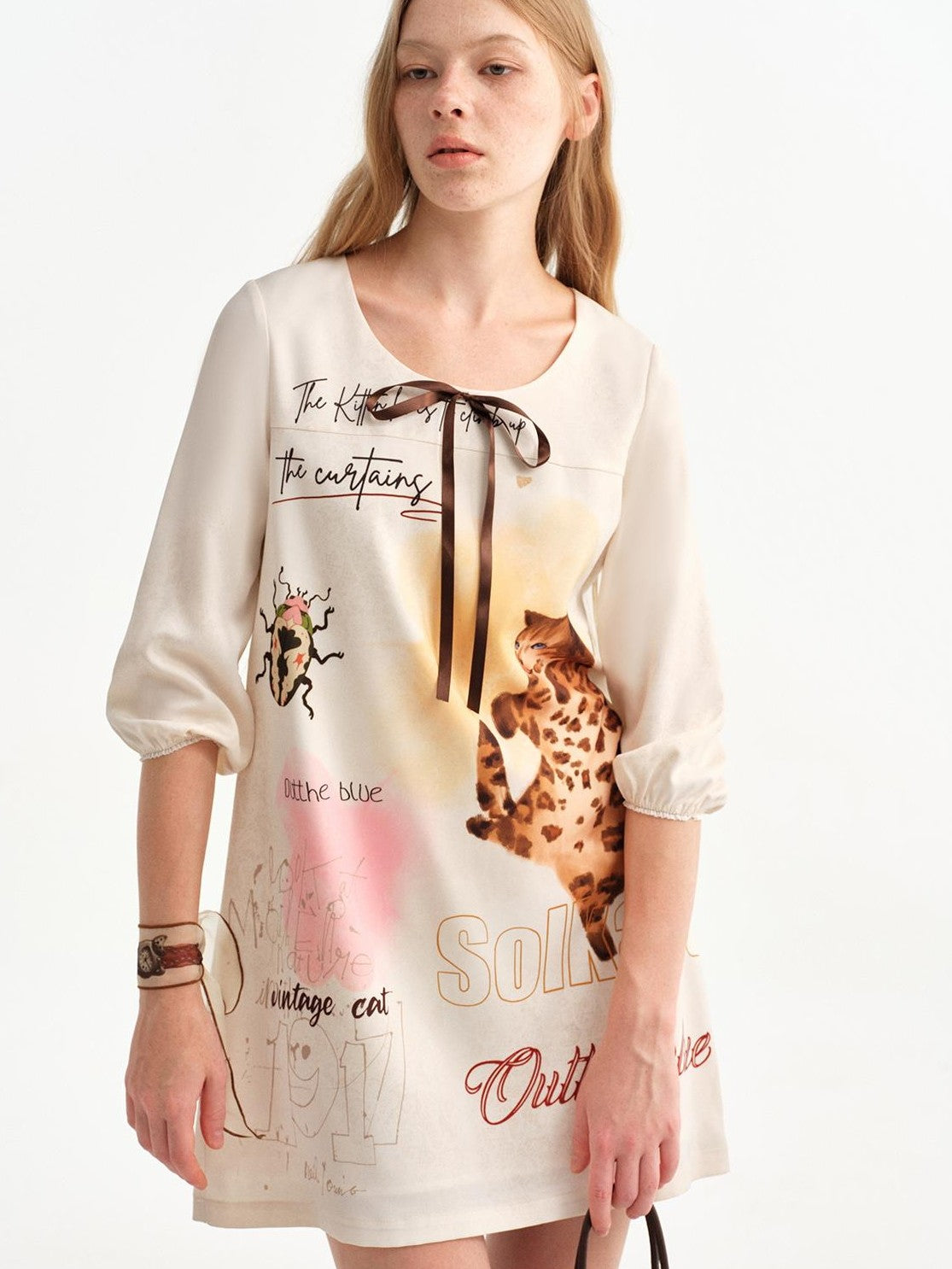 OuttheBlue Vintage Printed Puff Sleeve A Line Women&
