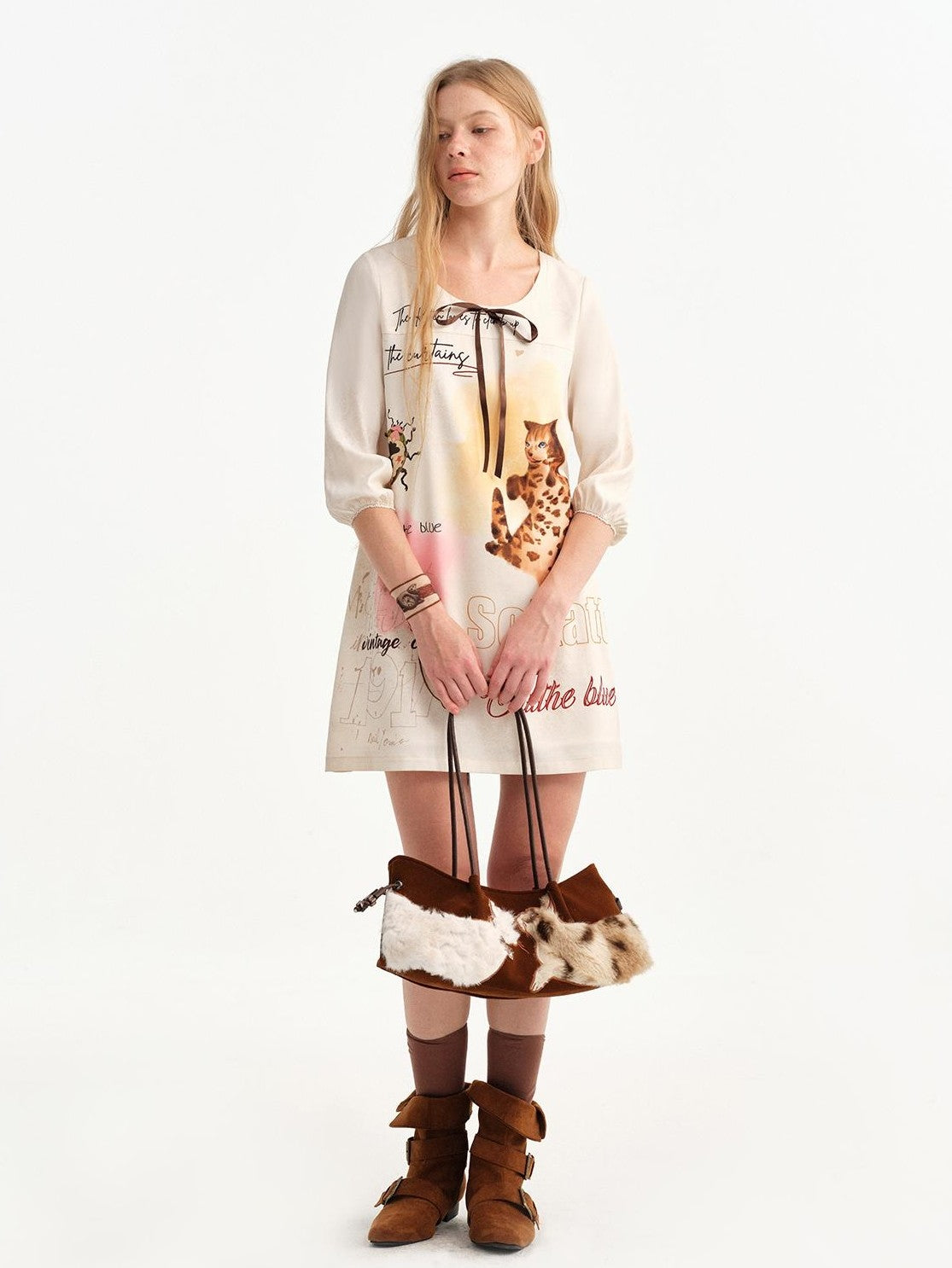 OuttheBlue Vintage Printed Puff Sleeve A Line Women&