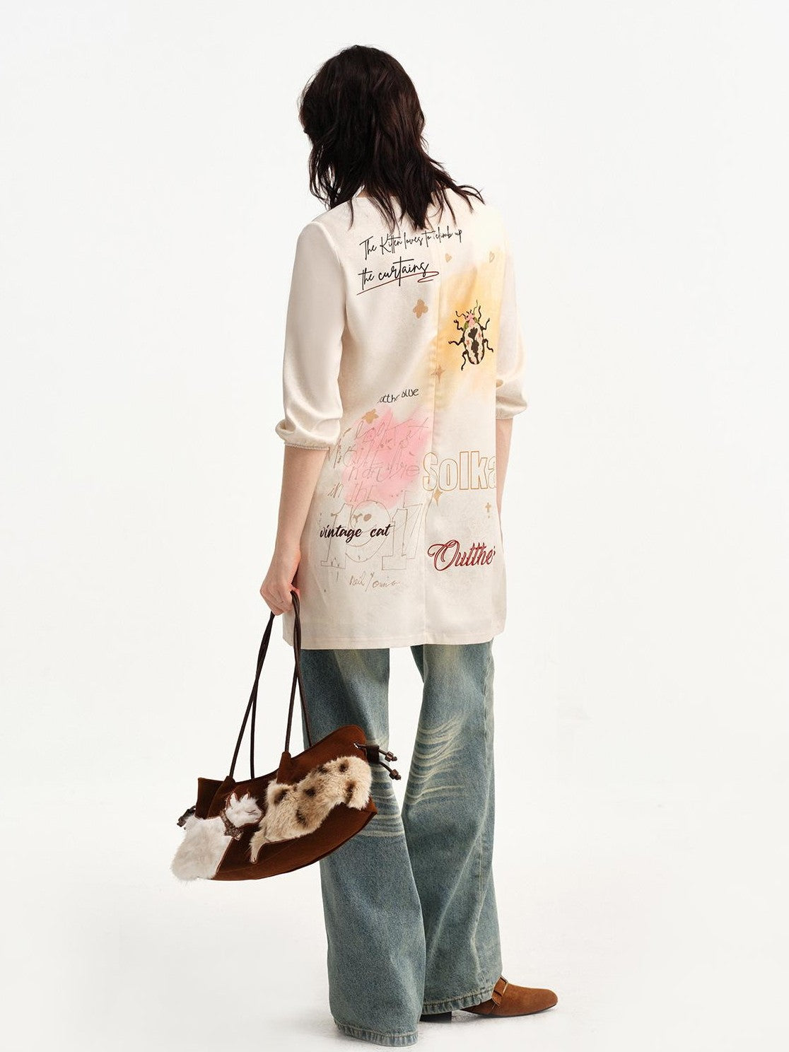 OuttheBlue Vintage Printed Puff Sleeve A Line Women&