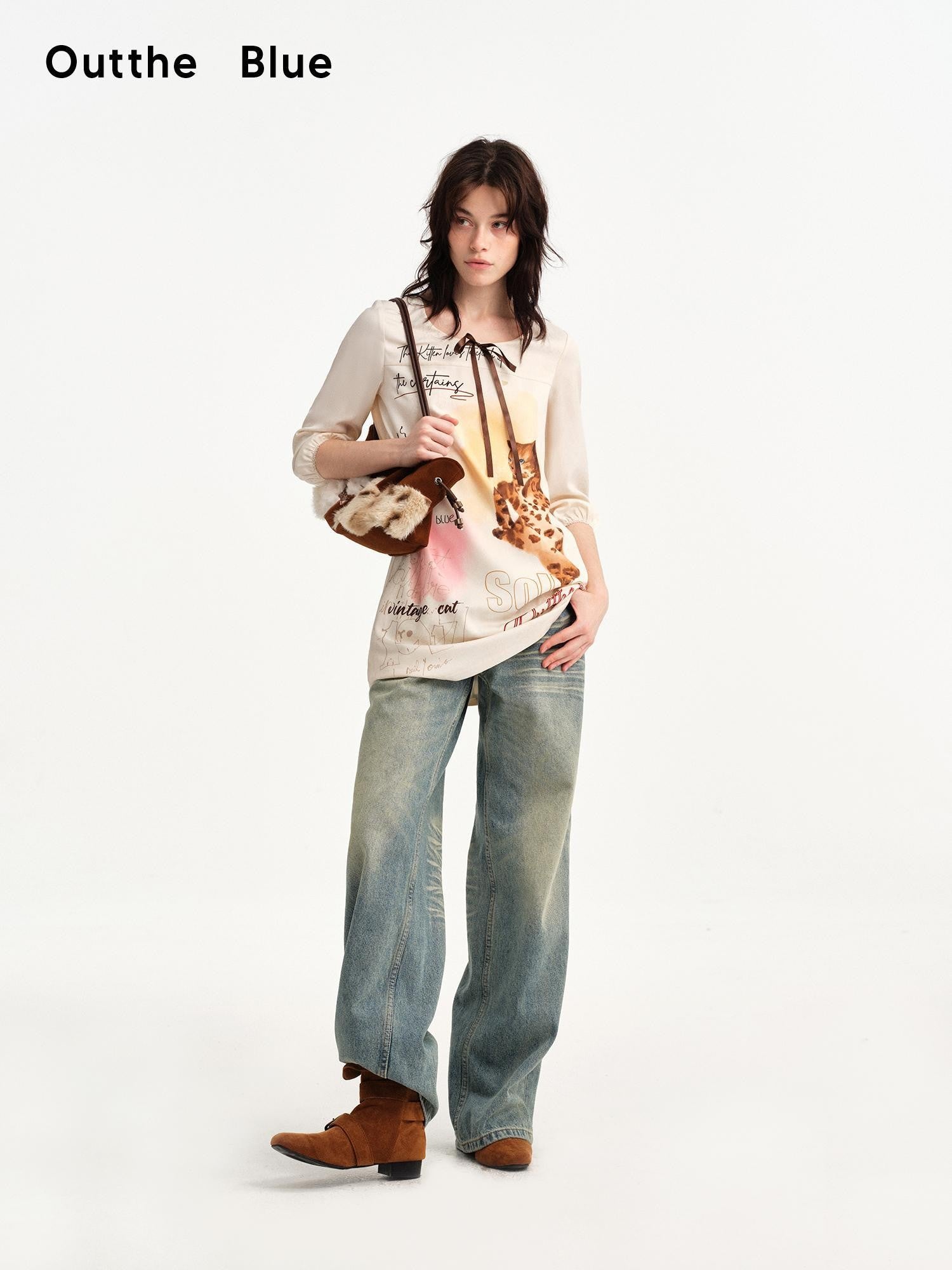 OuttheBlue Vintage Printed Puff Sleeve A Line Women&